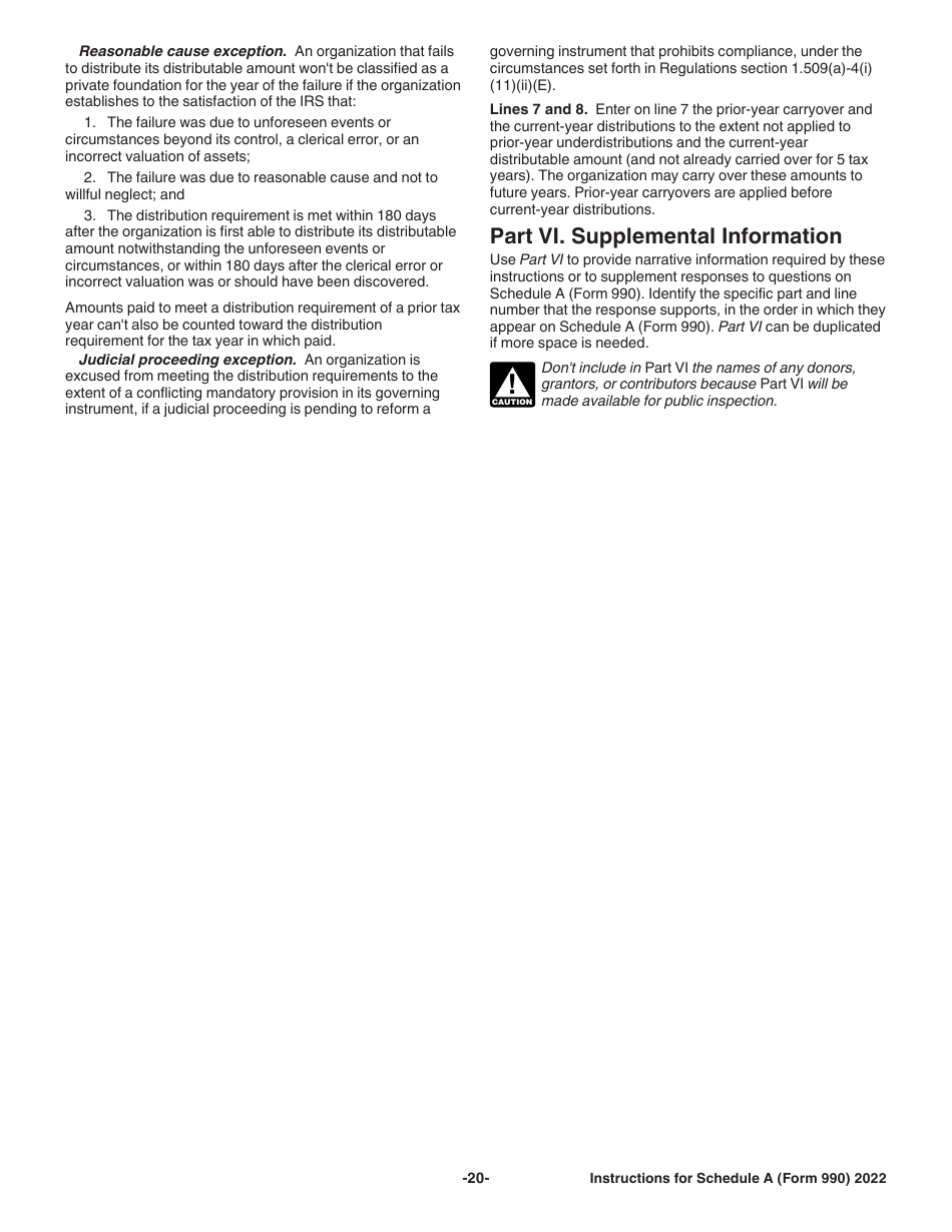 Instructions for IRS Form 990, 990-EZ Schedule A Public Charity Status and Public Support, Page 20