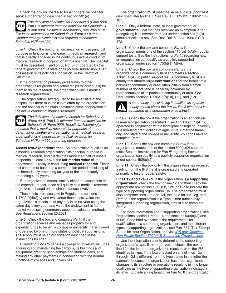 Instructions for IRS Form 990, 990-EZ Schedule A Public Charity Status and Public Support, Page 3