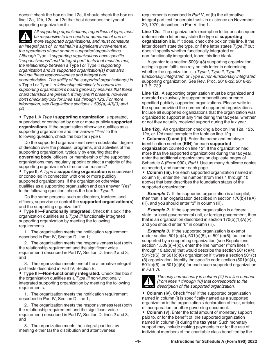 Instructions for IRS Form 990, 990-EZ Schedule A Public Charity Status and Public Support, Page 4