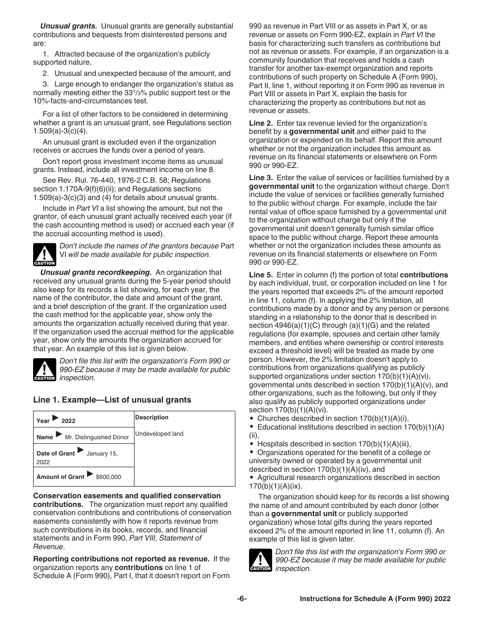 Instructions for IRS Form 990, 990-EZ Schedule A Public Charity Status and Public Support, Page 6