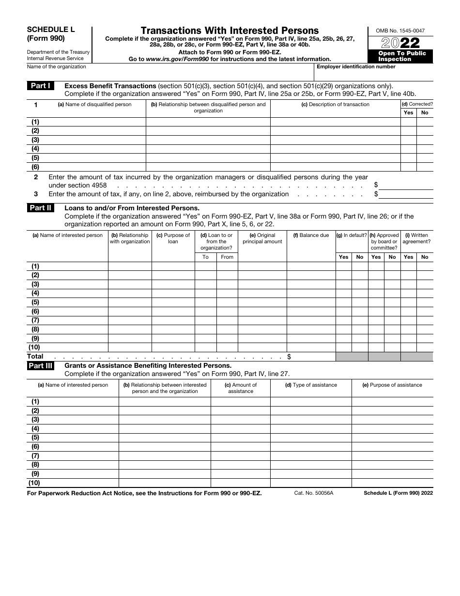 IRS Form 990 Schedule L Transactions With Interested Persons, Page 1