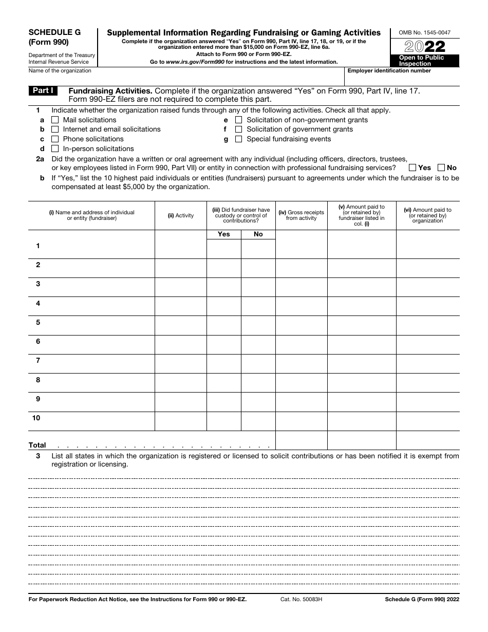 IRS Form 990 Schedule G Supplemental Information Regarding Fundraising or Gaming Activities, Page 1