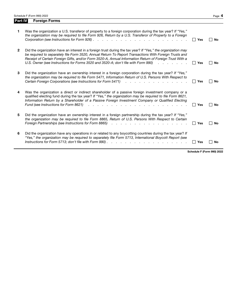 IRS Form 990 Schedule F Statement of Activities Outside the United States, Page 4