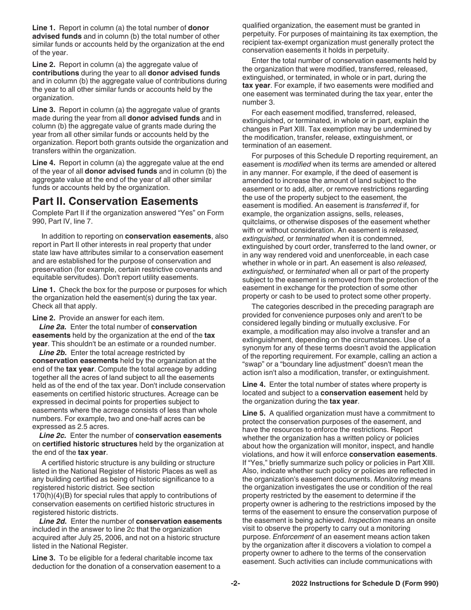 Instructions for IRS Form 990 Schedule D Supplemental Financial Statements, Page 2