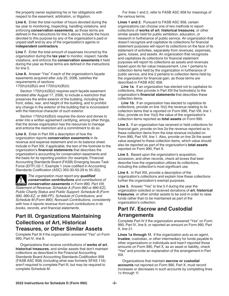 Instructions for IRS Form 990 Schedule D Supplemental Financial Statements, Page 3