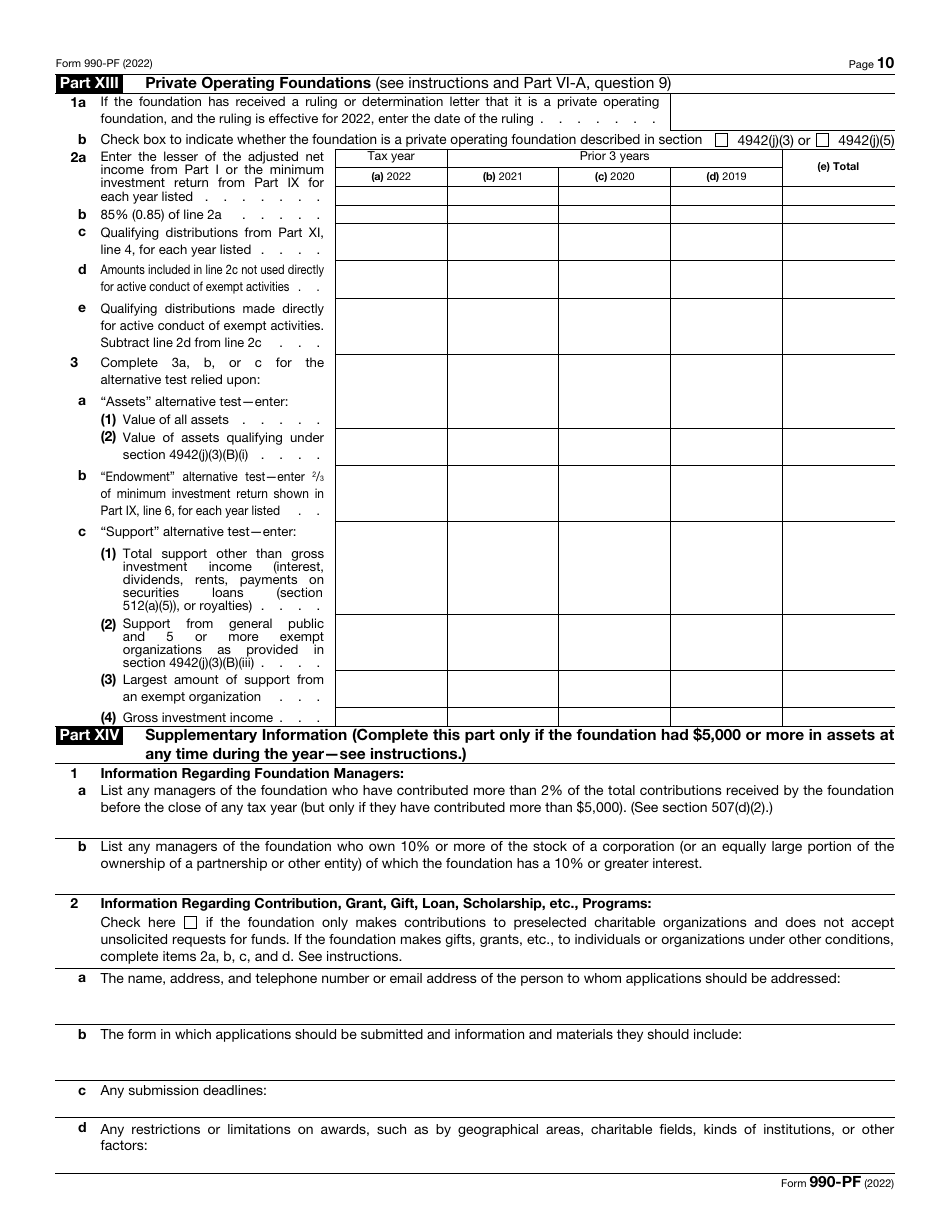 IRS Form 990-PF Return of Private Foundation or Section 4947(A)(1) Trust Treated as Private Foundation, Page 10