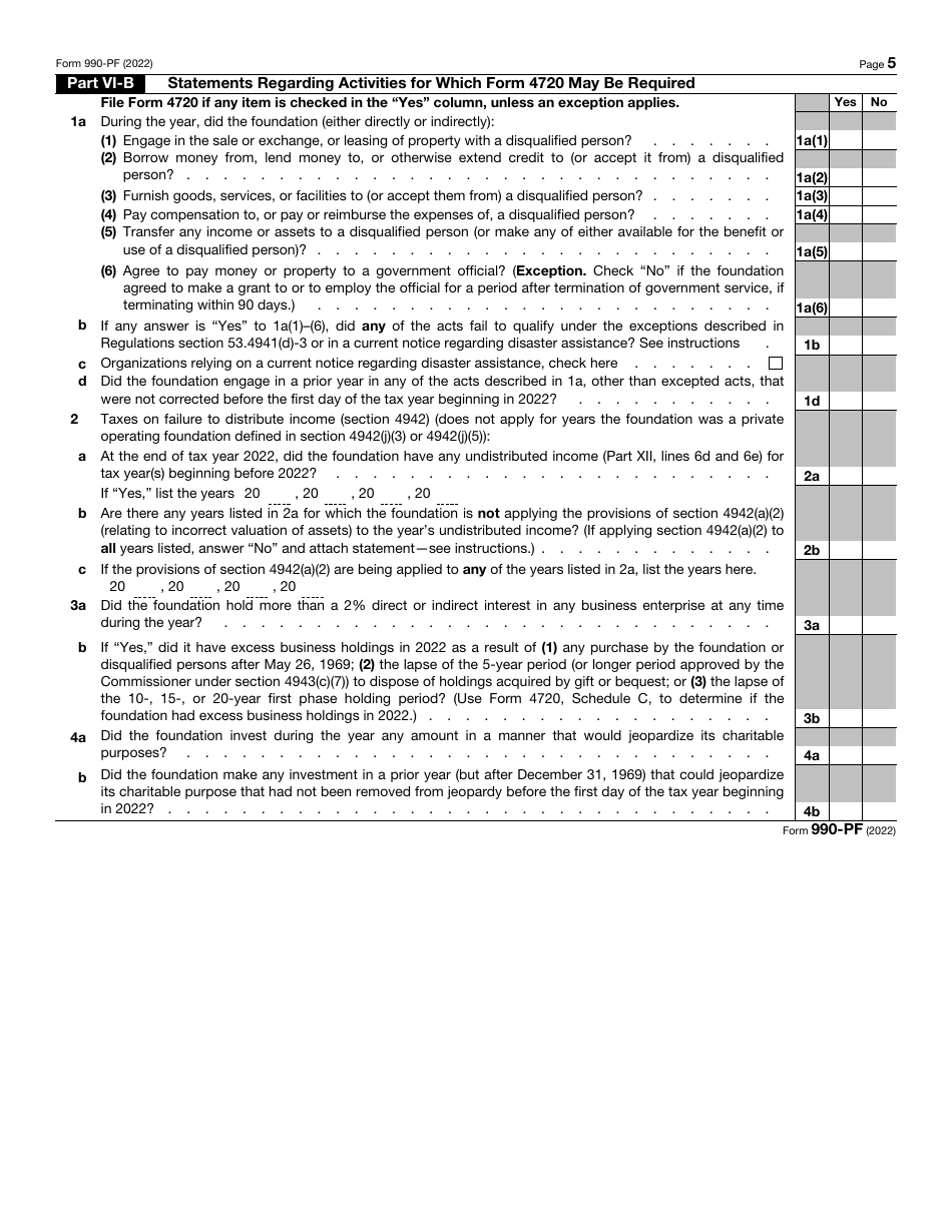 IRS Form 990-PF Return of Private Foundation or Section 4947(A)(1) Trust Treated as Private Foundation, Page 5