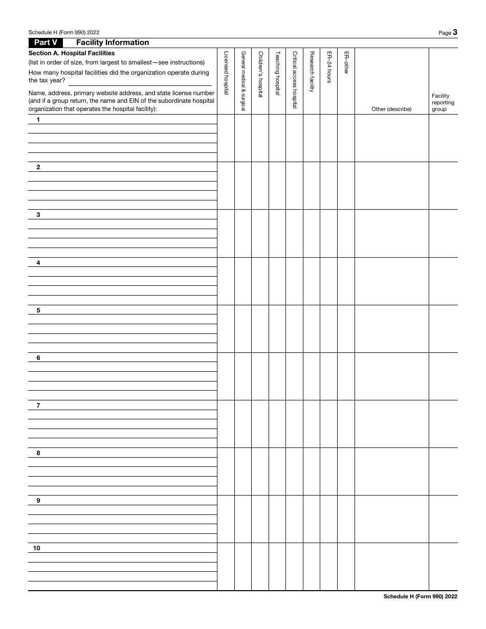 IRS Form 990 Schedule H Download Fillable PDF or Fill Online Hospitals ...