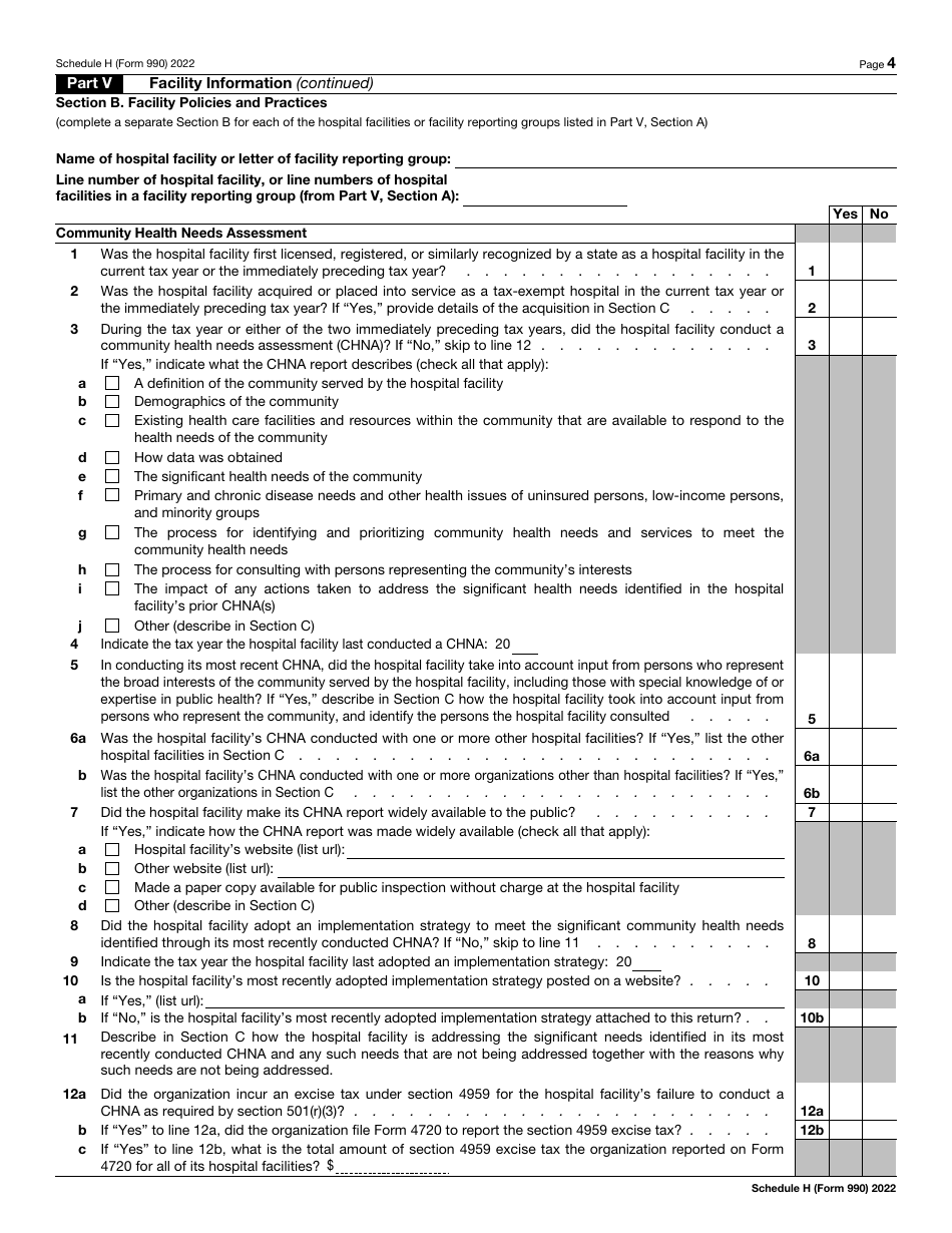 IRS Form 990 Schedule H Hospitals, Page 4