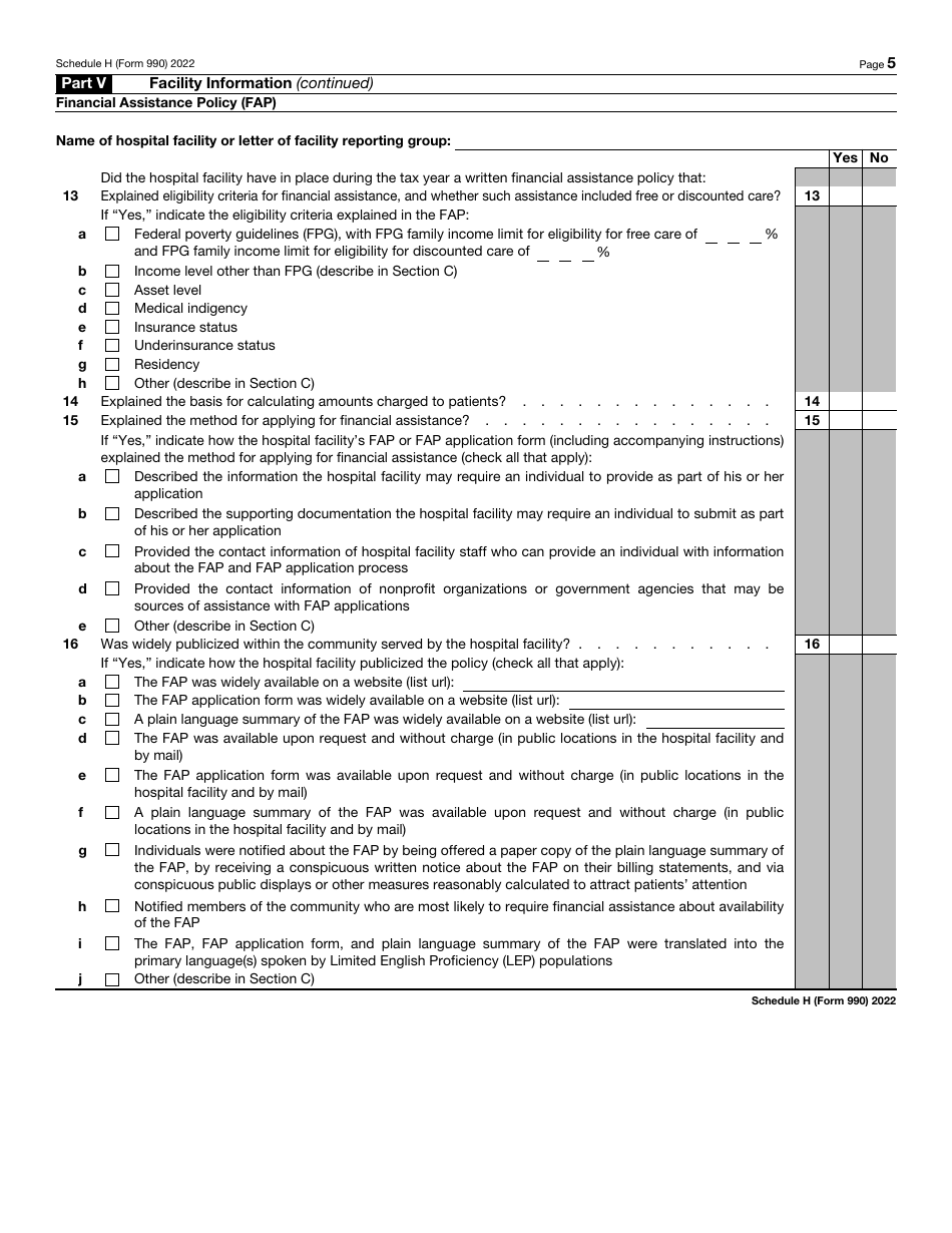 IRS Form 990 Schedule H Hospitals, Page 5