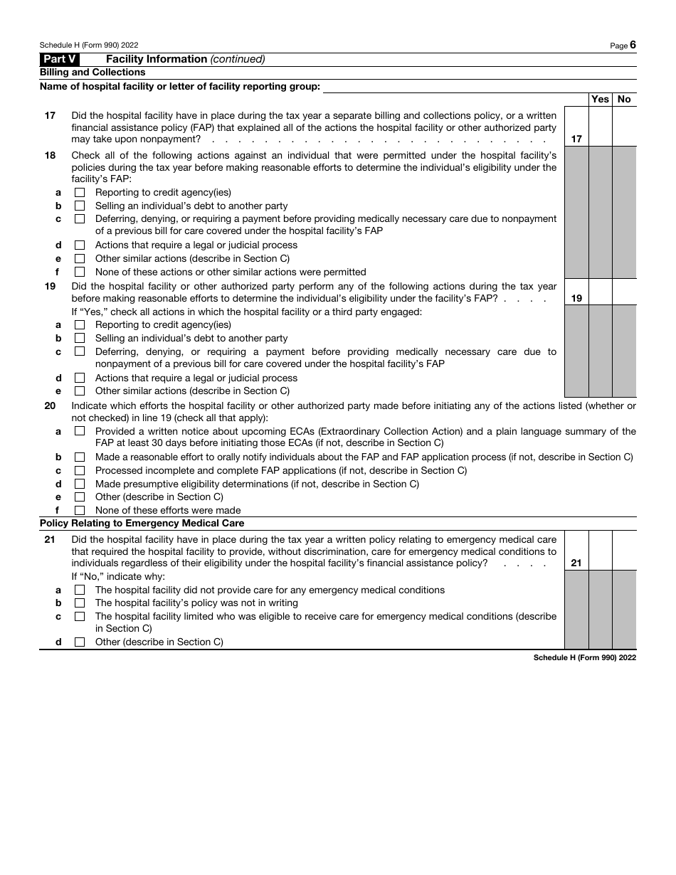 IRS Form 990 Schedule H Hospitals, Page 6
