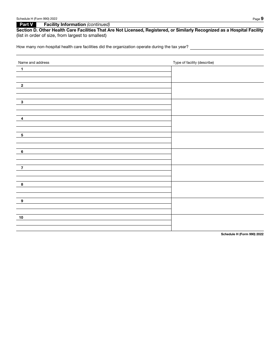 IRS Form 990 Schedule H Hospitals, Page 9