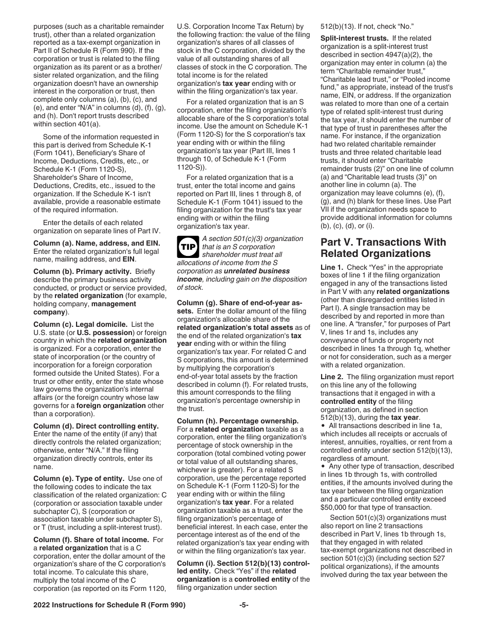 Instructions for IRS Form 990 Schedule R Related Organizations and Unrelated Partnerships, Page 5