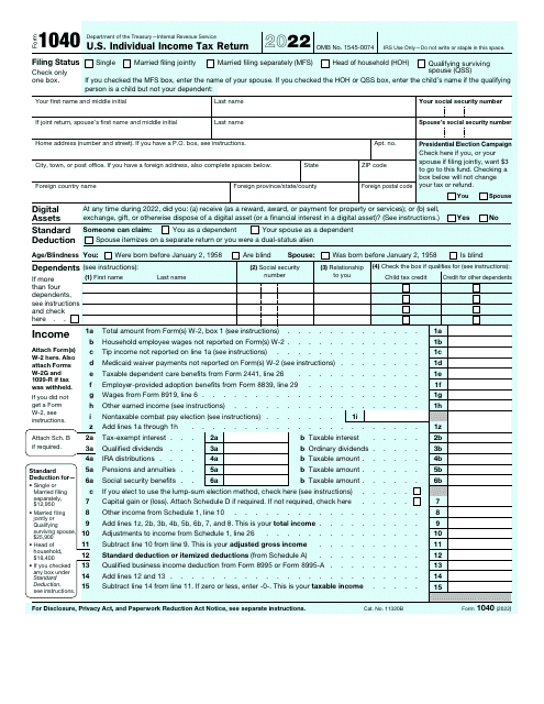 IRS Form 1040 2022 Printable Pdf