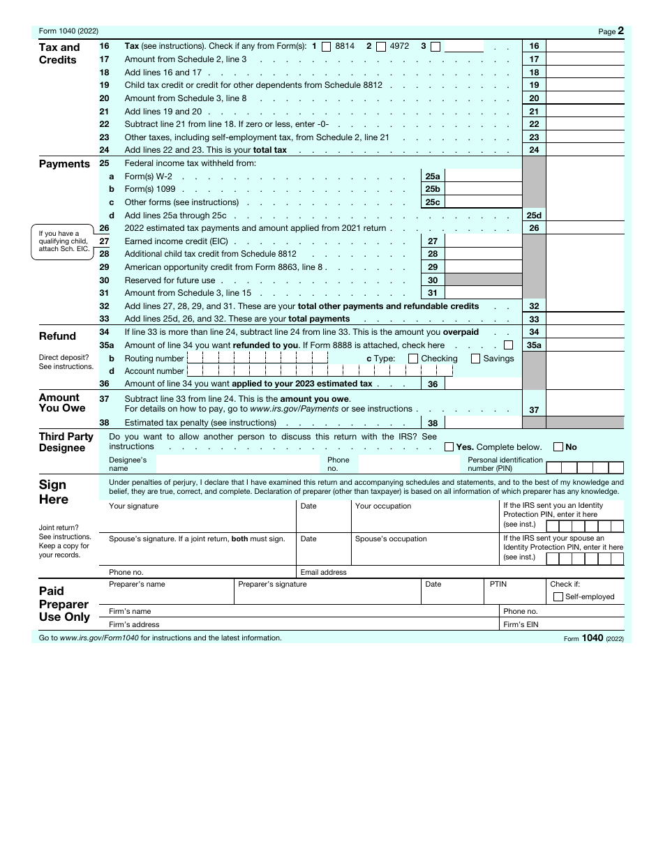 IRS Form 1040 Download Fillable PDF or Fill Online U.S. Individual ...