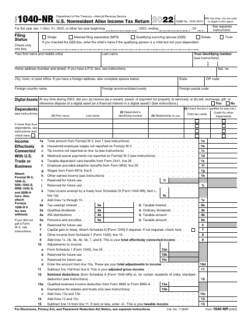 IRS Form 1040-NR 2022 Printable Pdf