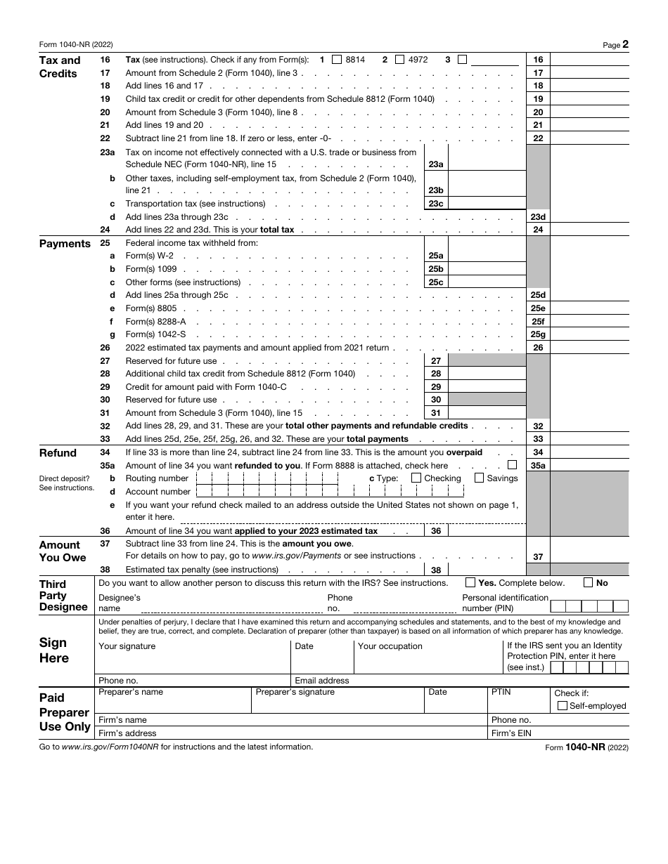 Irs Form 1040 Nr Download Fillable Pdf Or Fill Online Us Nonresident