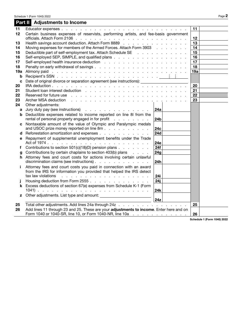 IRS Form 1040 Schedule 1 Download Fillable PDF or Fill Online