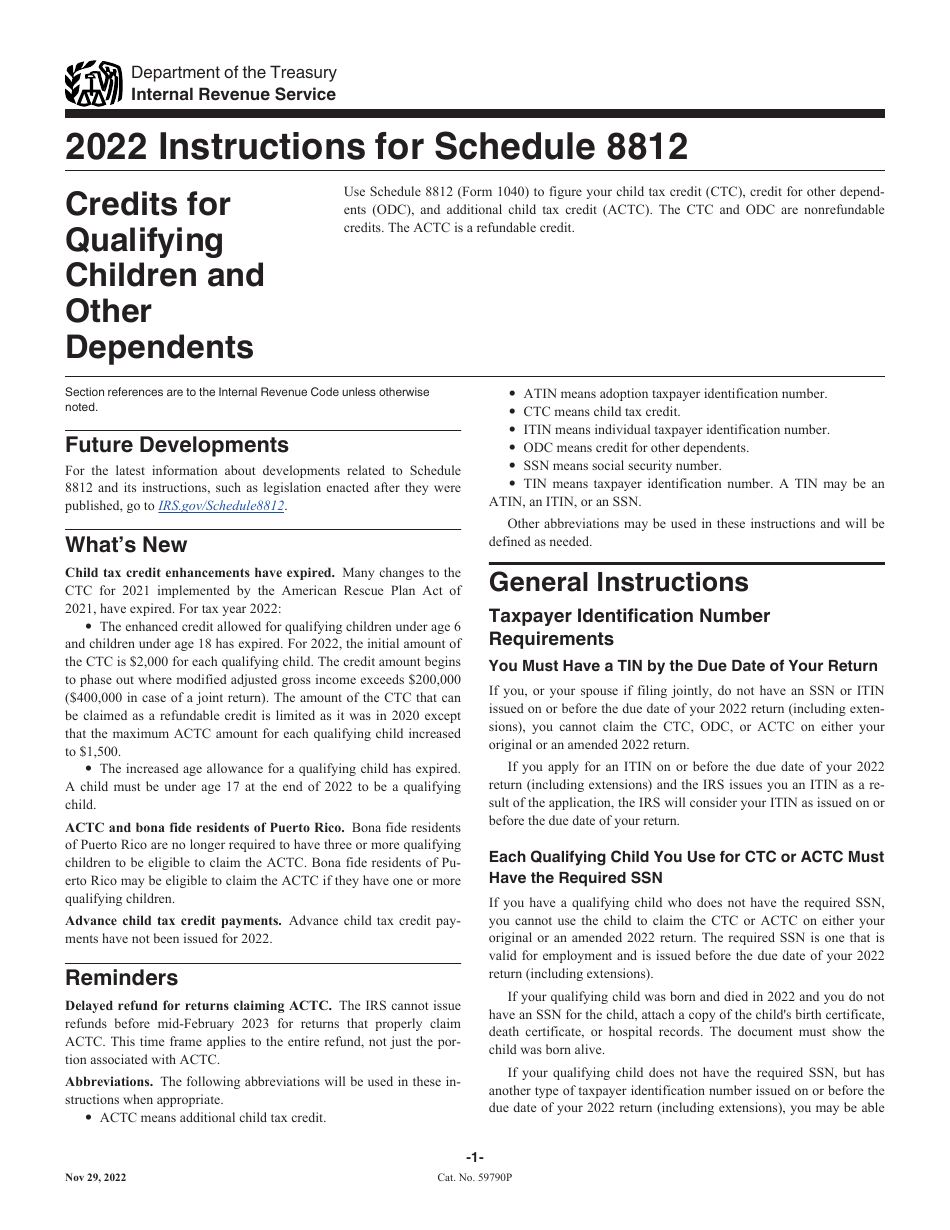 Instructions for IRS Form 1040 Schedule 8812 Credits for Qualifying Children and Other Dependents, Page 1