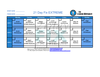 Document preview: 21 Day Fix Extreme Workout Plan Template - the Exercise Movement