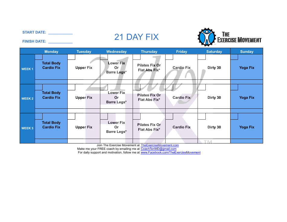 21 Day Workout Schedule Template - the Exercise Movement