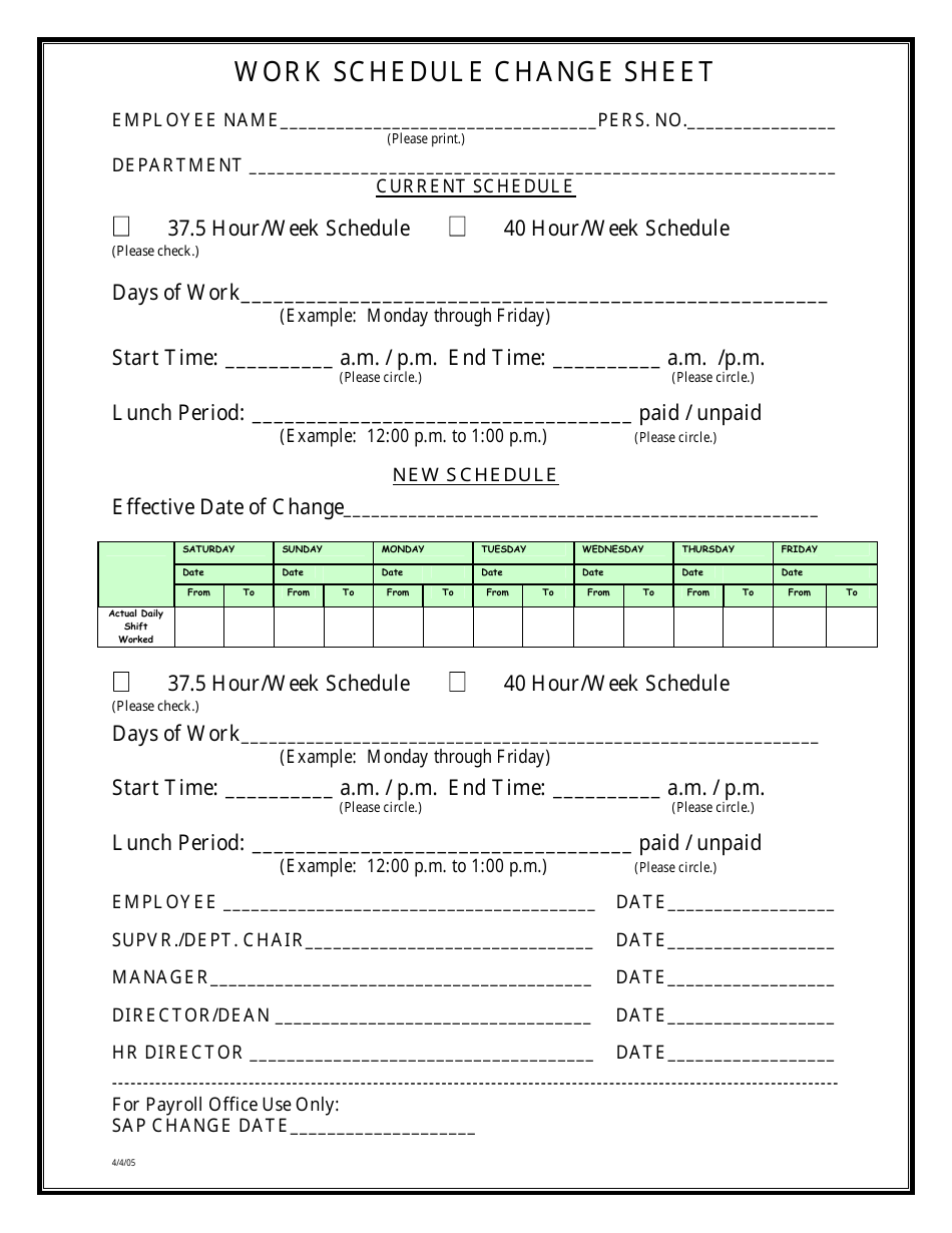 Work Schedule Change Sheet Fill Out Sign Online And Download PDF