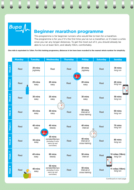 Beginner Marathon Programme Schedule Template - Bupa