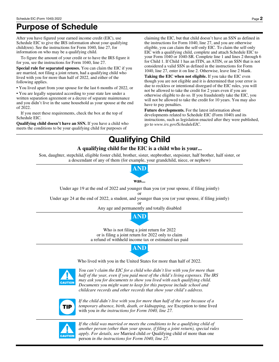 Irs Form 1040 Schedule Eic 2022 Fill Out Sign Online And Download Fillable Pdf Templateroller 5247