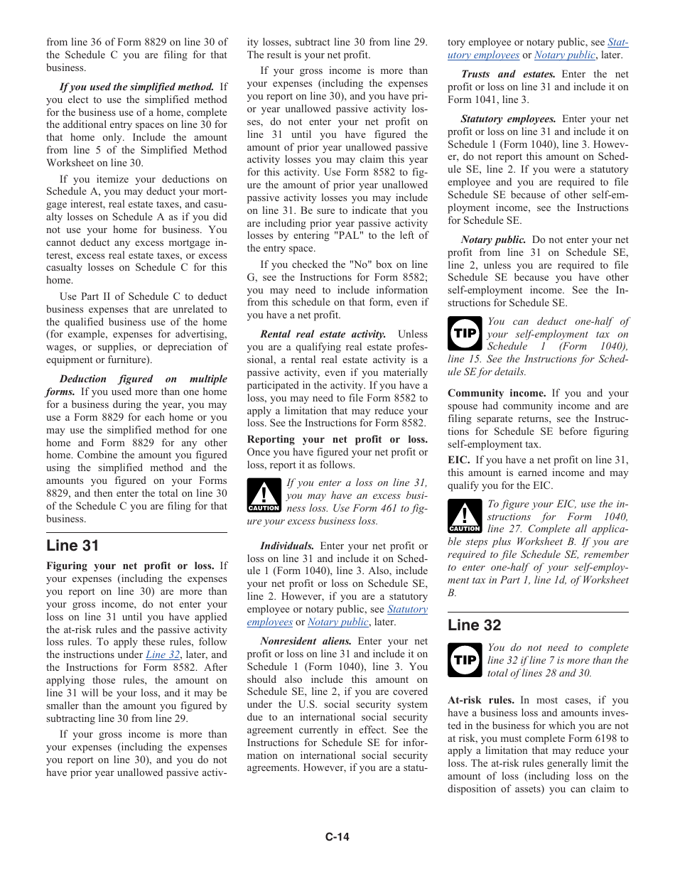 Instructions for IRS Form 1040 Schedule C Profit or Loss From Business, Page 14