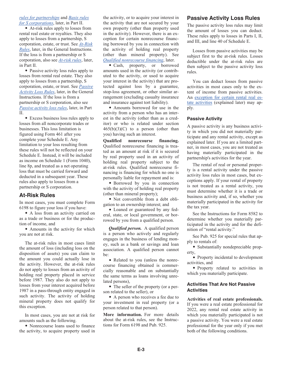 Instructions for IRS Form 1040 Schedule E Supplemental Income and Loss, Page 3