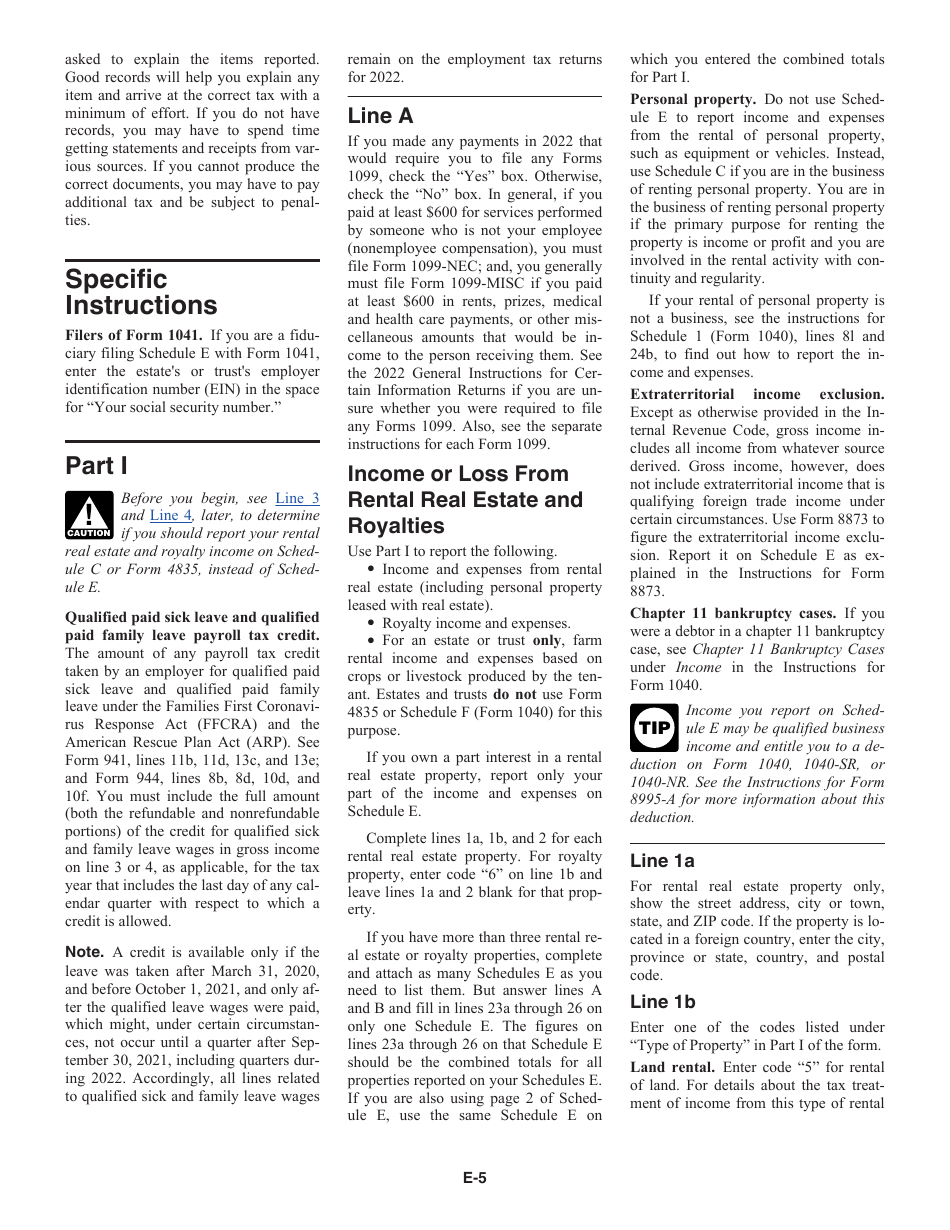 Instructions for IRS Form 1040 Schedule E Supplemental Income and Loss, Page 5