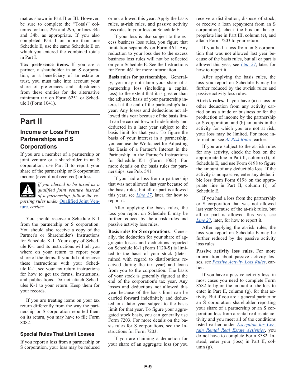 Instructions for IRS Form 1040 Schedule E Supplemental Income and Loss, Page 9