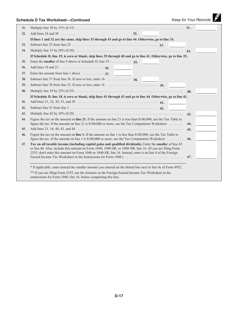 Instructions for IRS Form 1040 Schedule D Capital Gains and Losses, Page 17
