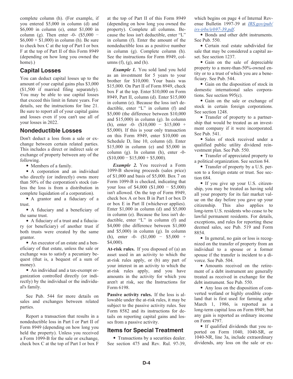 Instructions for IRS Form 1040 Schedule D Capital Gains and Losses, Page 4