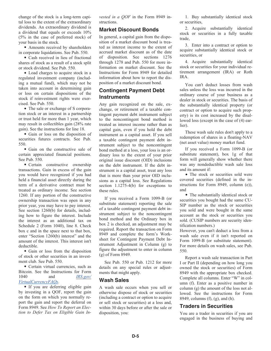 Instructions for IRS Form 1040 Schedule D Capital Gains and Losses, Page 5