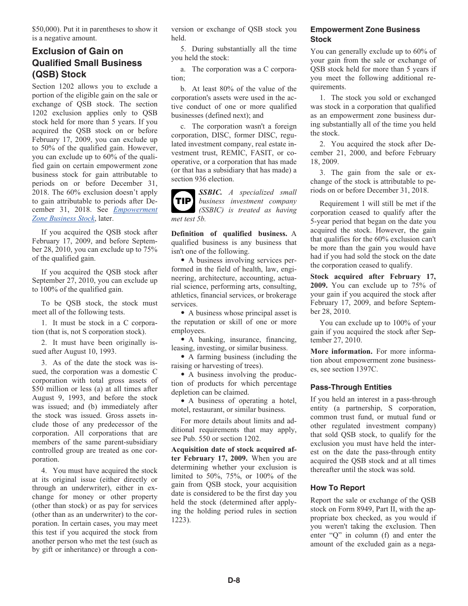 Instructions for IRS Form 1040 Schedule D Capital Gains and Losses, Page 8