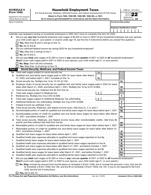 IRS Form 1040 Schedule H 2022 Printable Pdf
