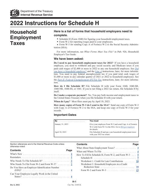 IRS Form 1040 Schedule H 2022 Printable Pdf
