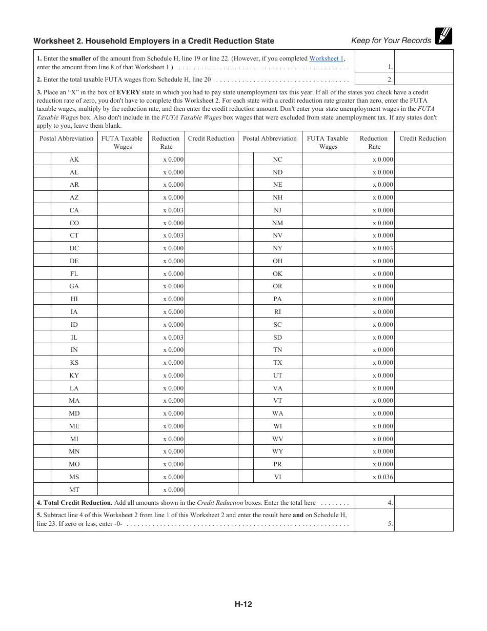 Instructions for IRS Form 1040 Schedule H Household Employment Taxes, Page 12