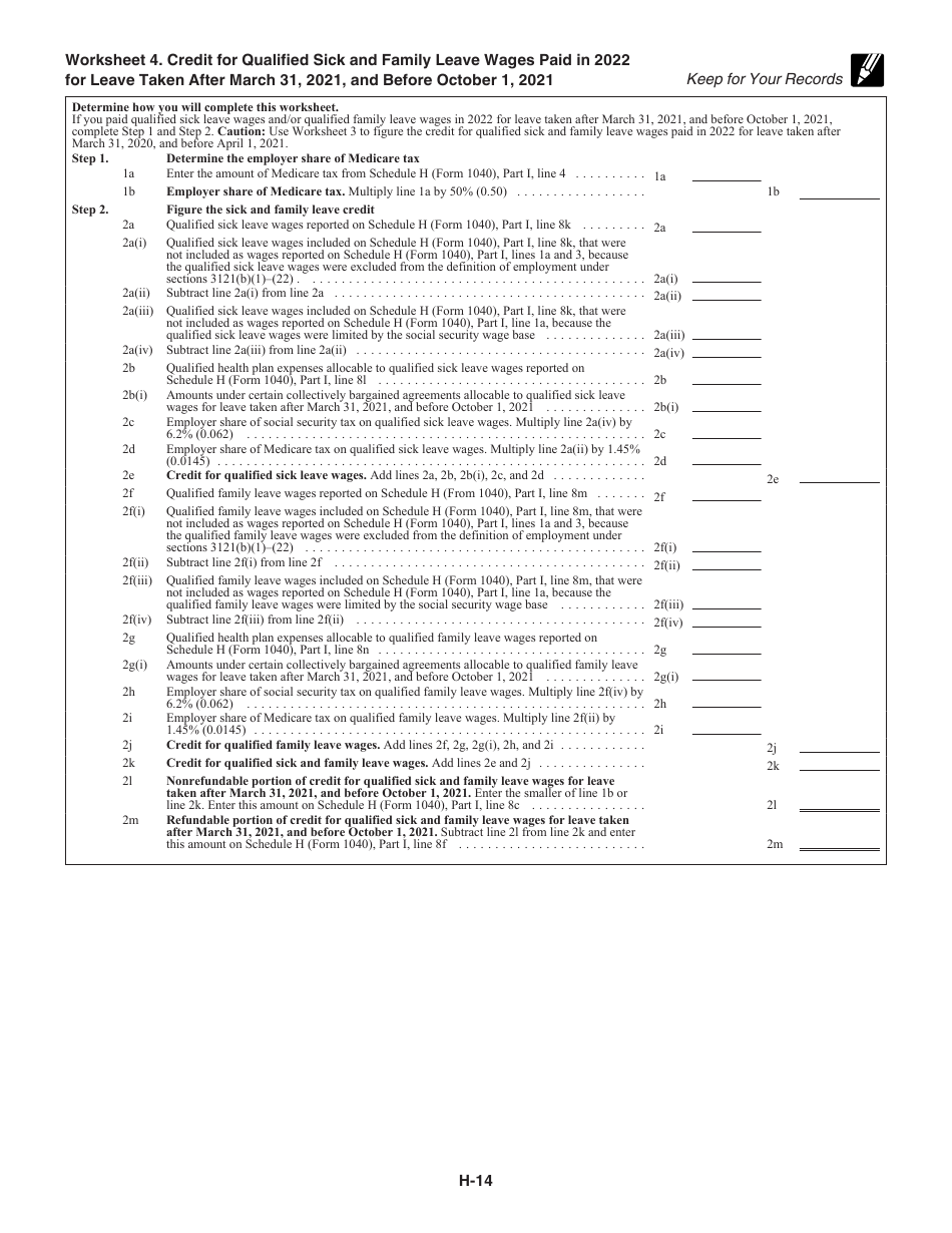 Download Instructions for IRS Form 1040 Schedule H Household Employment ...