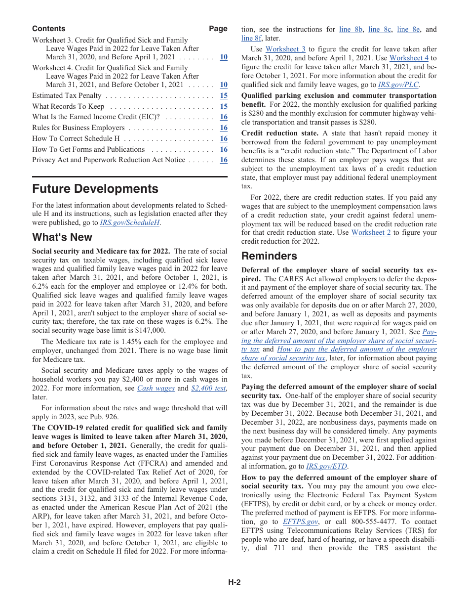 Download Instructions For Irs Form 1040 Schedule H Household Employment Taxes Pdf 2022 7471