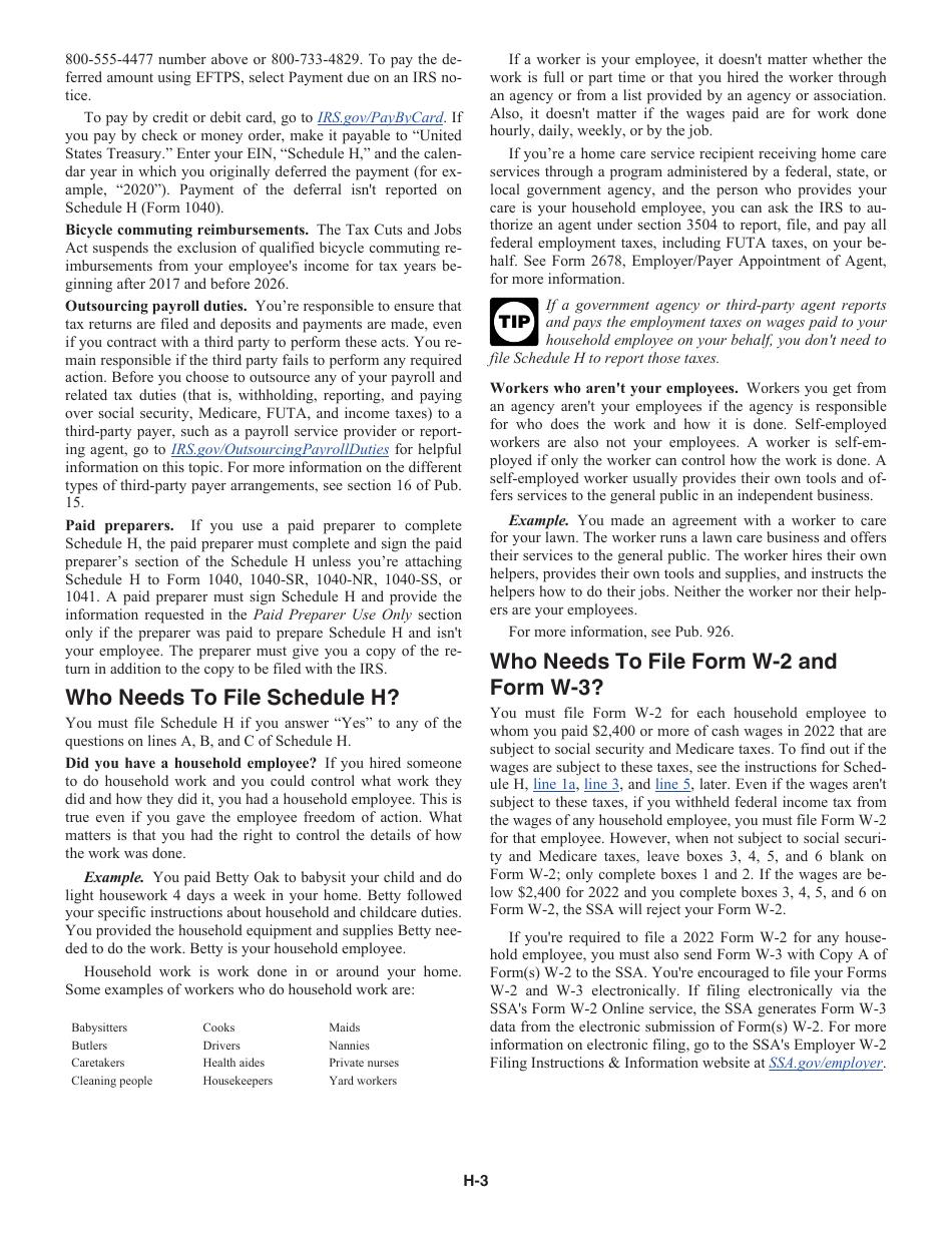 Instructions for IRS Form 1040 Schedule H Household Employment Taxes, Page 3