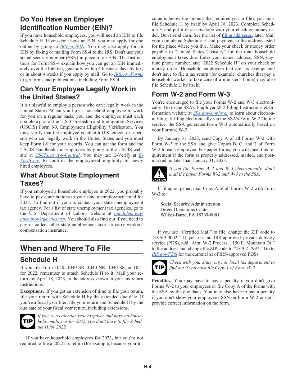 Download Instructions For IRS Form 1040 Schedule H Household Employment 