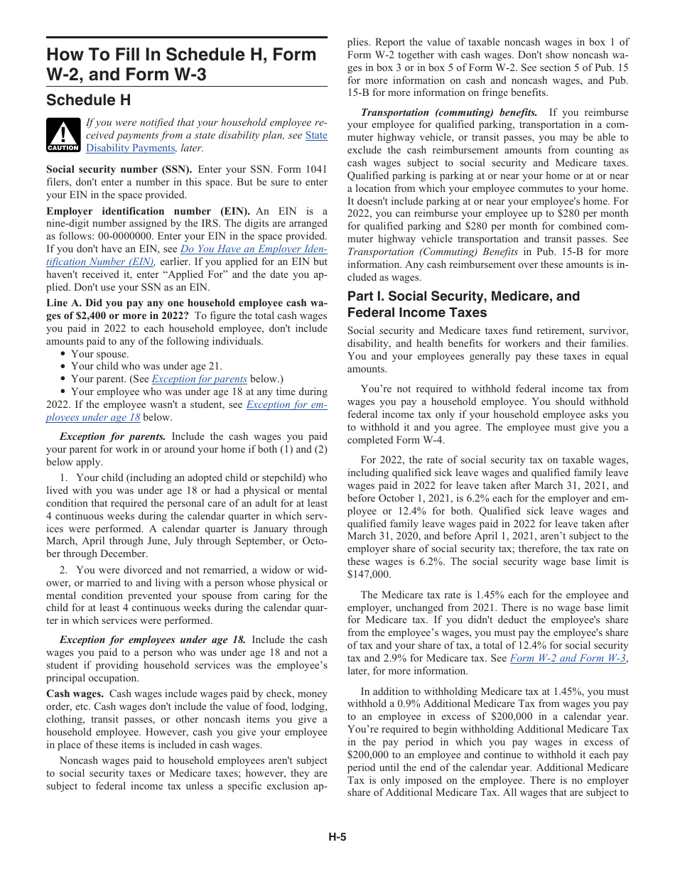 Instructions for IRS Form 1040 Schedule H Household Employment Taxes, Page 5