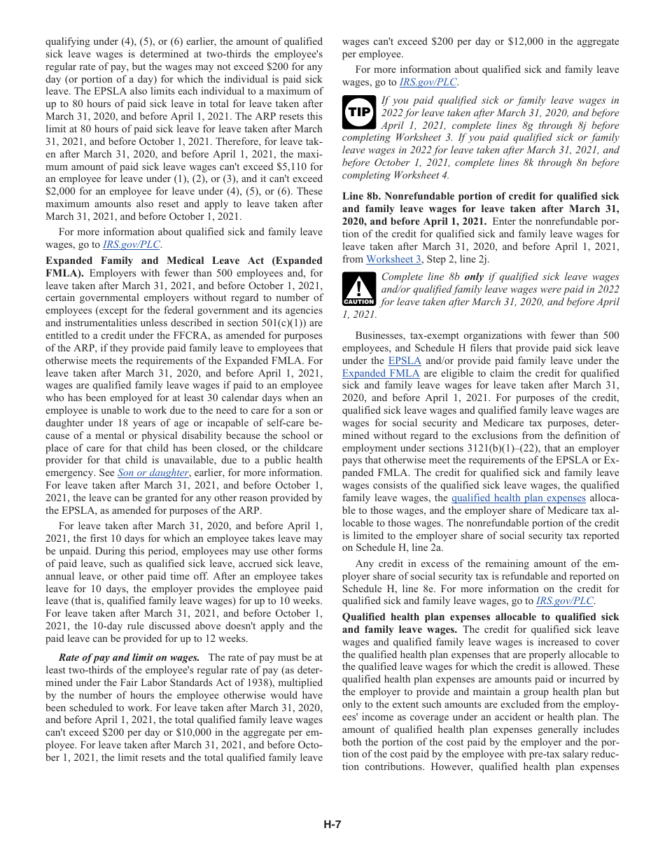 Instructions for IRS Form 1040 Schedule H Household Employment Taxes, Page 7