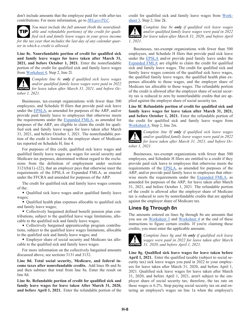 Instructions for IRS Form 1040 Schedule H Household Employment Taxes, Page 8