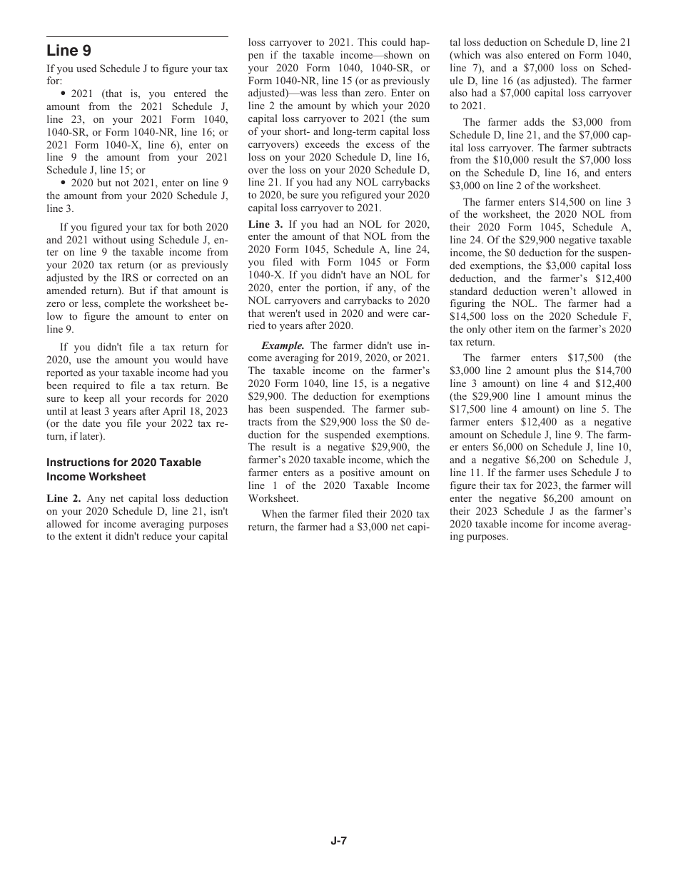 Instructions for IRS Form 1040 Schedule J Income Averaging for Farmers and Fishermen, Page 7