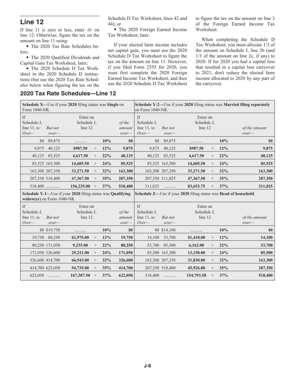 Instructions for IRS Form 1040 Schedule J Income Averaging for Farmers and Fishermen, Page 9