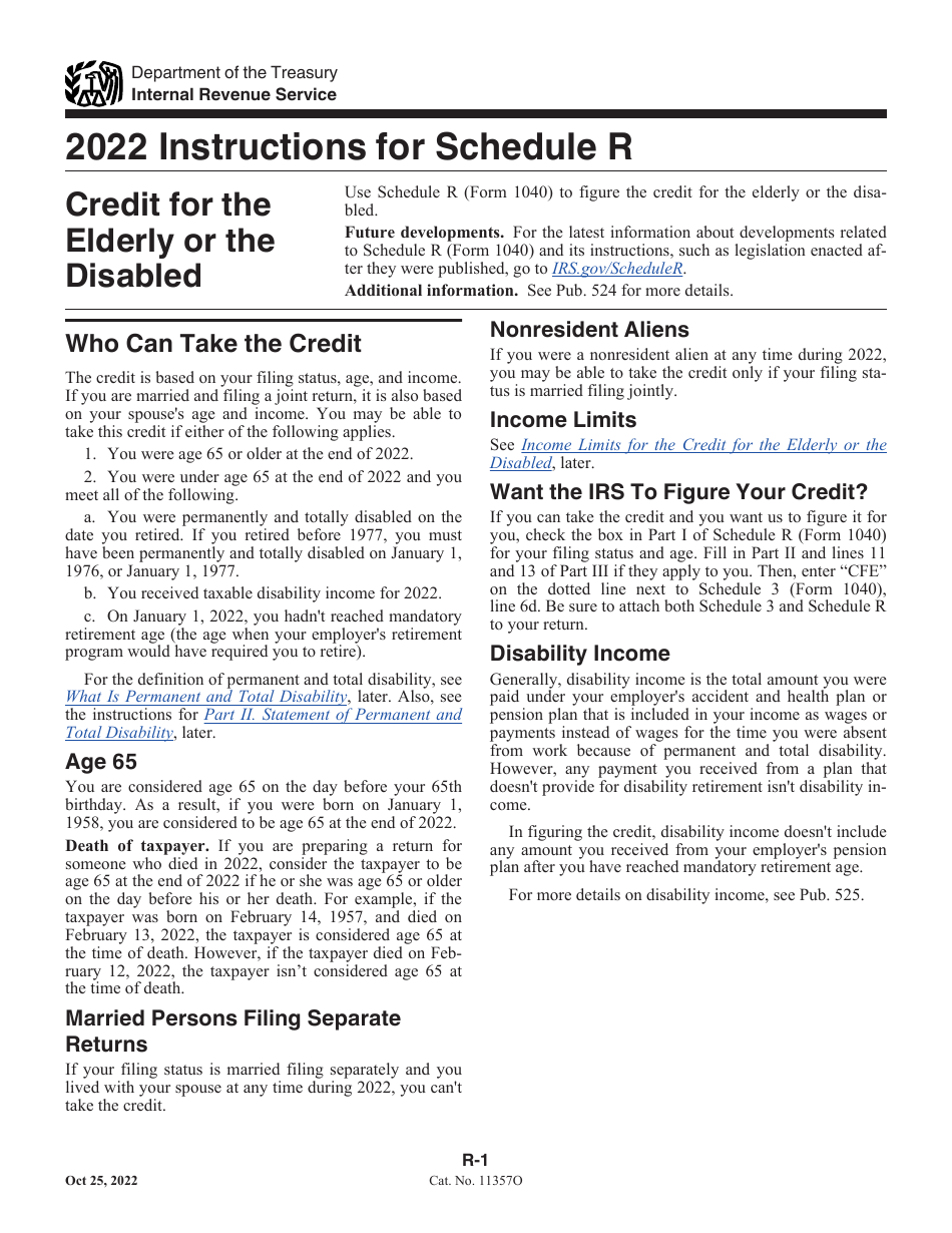 Download Instructions for IRS Form 1040 Schedule R Credit for the