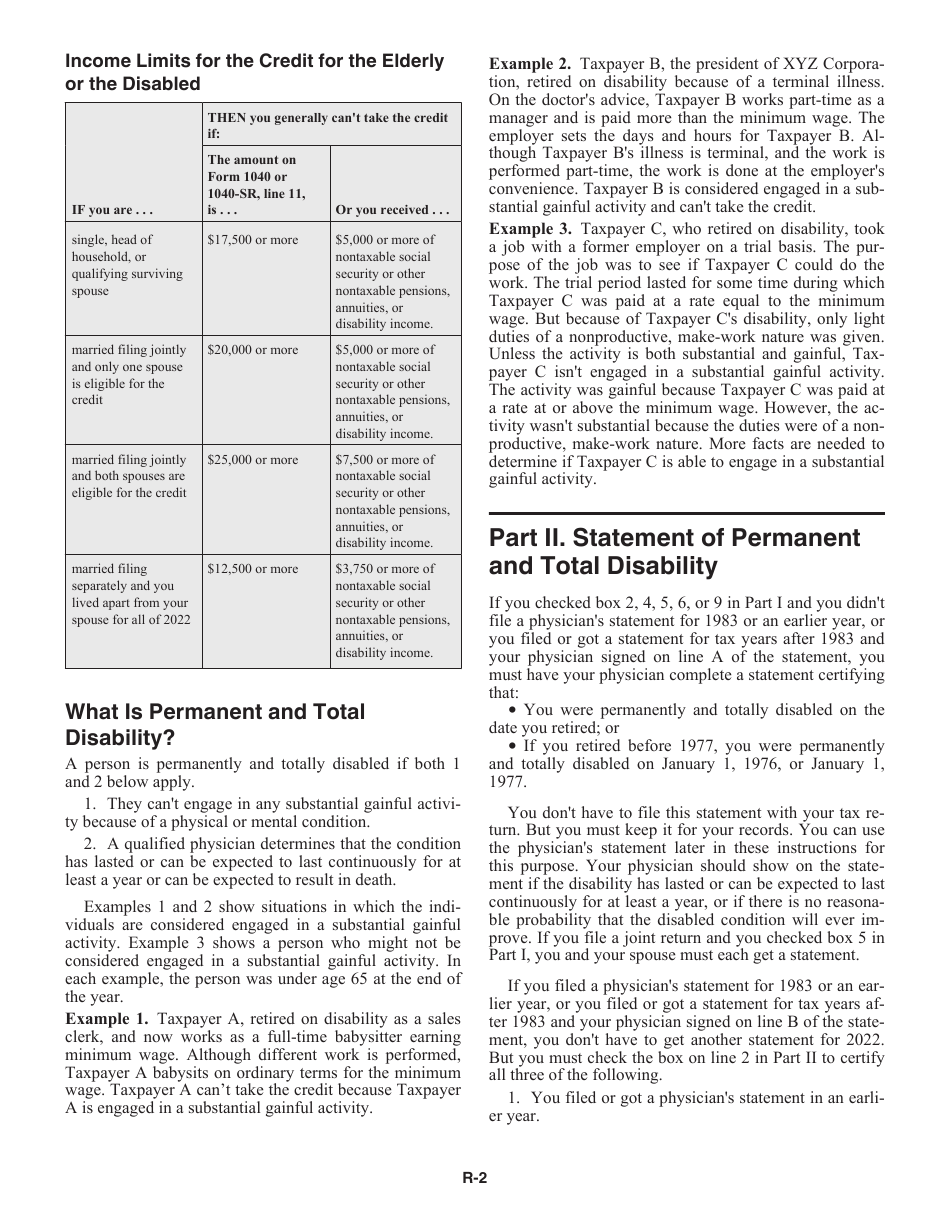 Instructions for IRS Form 1040 Schedule R Credit for the Elderly or the Disabled, Page 2